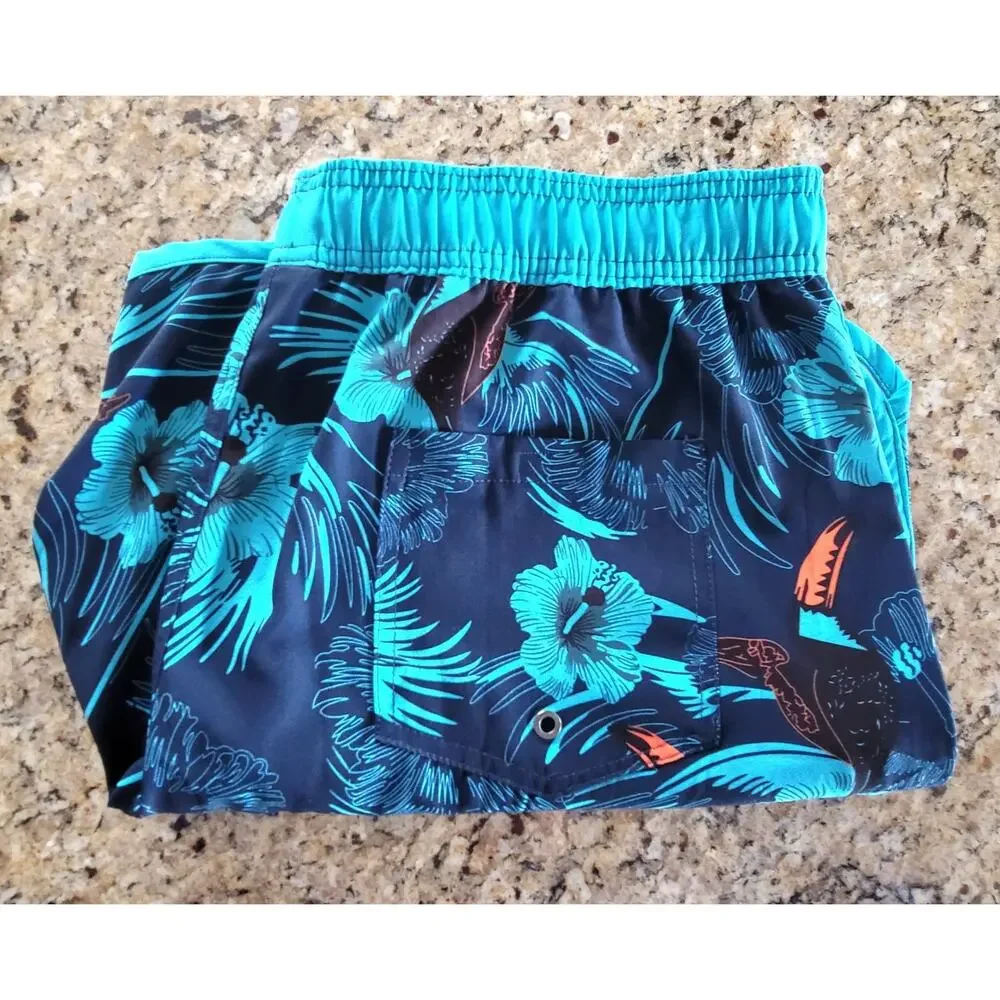 2/$15 Mens XL Drawstring Board Shorts Swim Trunks w/ Pockets & Lining Tropical